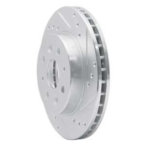 Kia Rio Brake Rotor (1) - Front Right - R1 Concepts - Drilled & Slotted - Silver - `03-`05